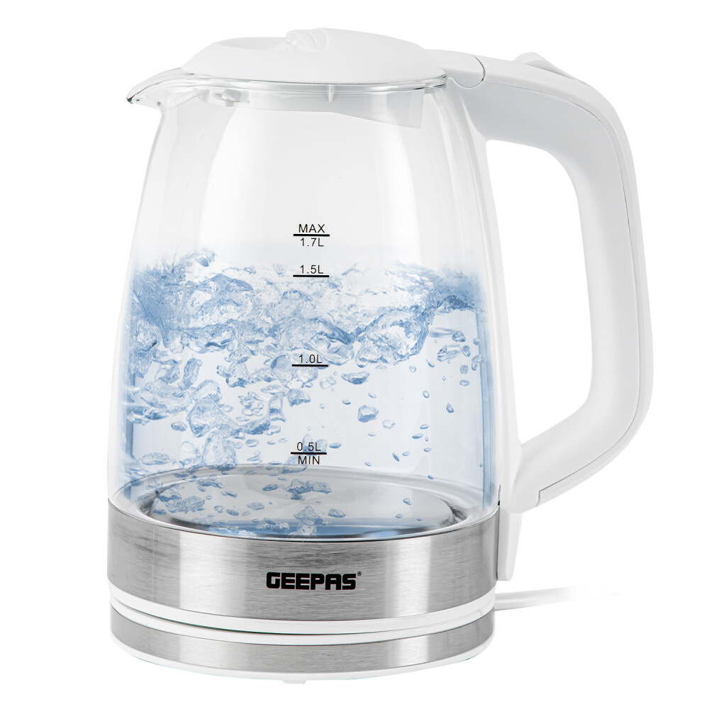 (White) Geepas 1.7L Electric Illuminating Glass Kettle