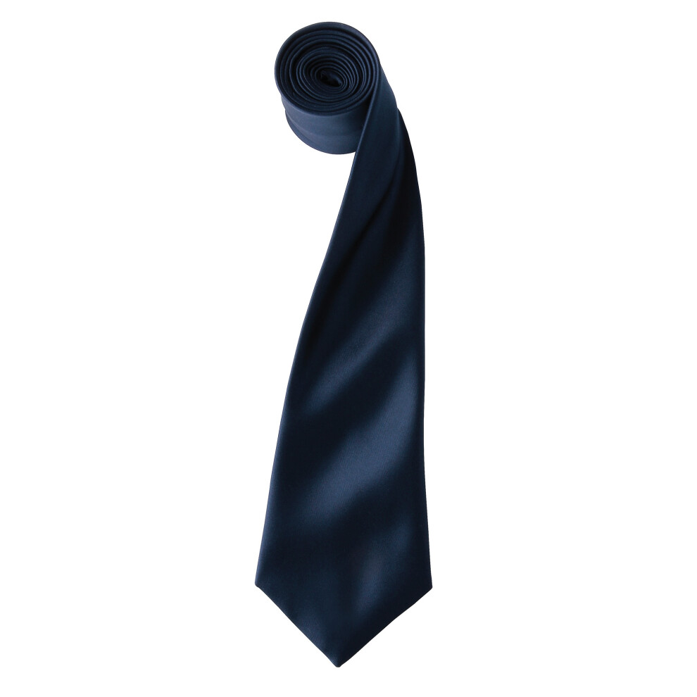 (One Size, Navy) Premier Mens Plain Satin Tie (Narrow Blade)