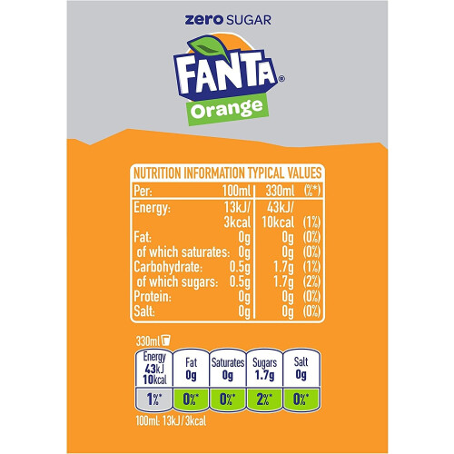 Fanta Orange Zero Cans 8x 330 ML 1