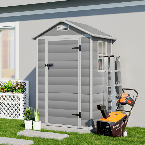 4 x 3 ft Grey Plastic Shed Garden Storage Shed Apex Roof with Hinged ...