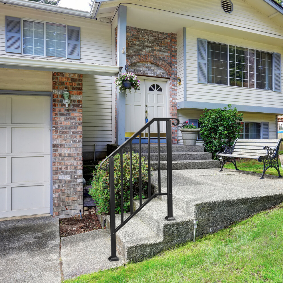 Matte Black Iron Handrail Picket Stair Rail for 2 Step Handrail Outdoor Stairs
