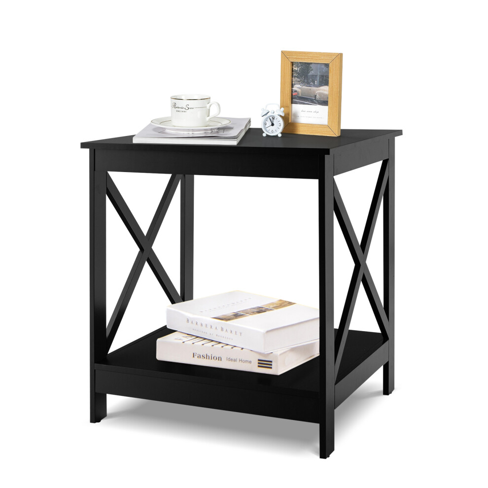 2-Tier Wooden Bedside Table Sofa End Table Coffee Table w/Open Shelf