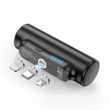 Capsule Mini Magnetic Power Bank 3000mAh - Fast Charging, Universal 3-Interface (Micro/Lightning/Type-C), N52 Magnetic, Ultracompact Emergency Charger