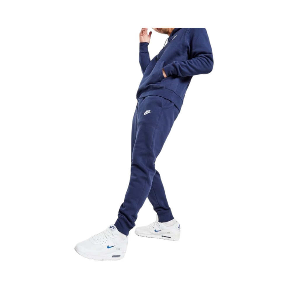 (Full Tracksuit, M	) NIKE Club Mens Fleece Tracksuit Hoodie Jogger Navy