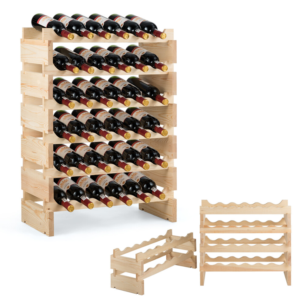 6 Tier Wooden Wine Rack w/ 36 Wine Holder Bottle Stand Stackable Wine Organiser