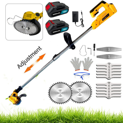 Cordless Strimmer Grass Trimmer+2Battery+Charger-Replace For Makita18V（Yellow）
