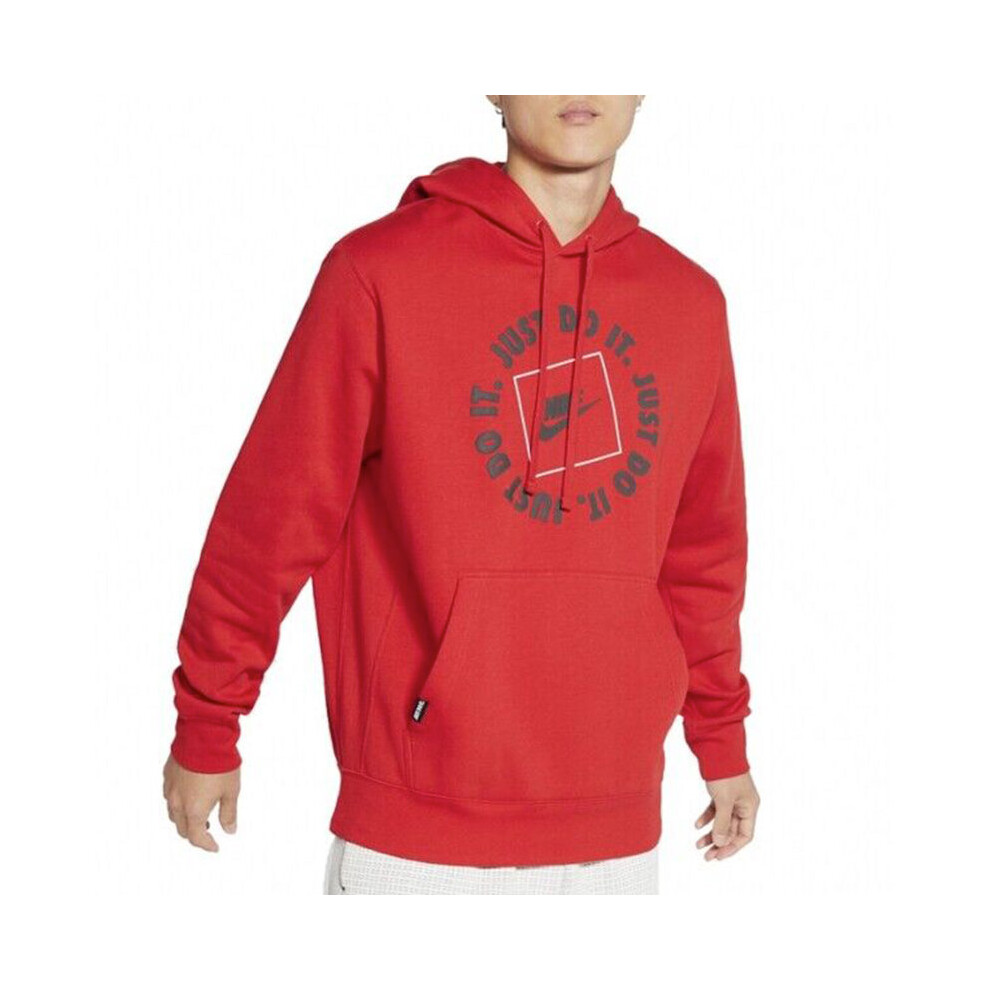 (L) NIKE Mens Fleece Hoodie JDI Hooded Sweatshirt Red