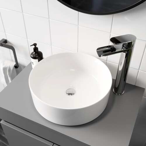 White Ceramic Round Countertop Bathroom Sink Basin - 352 x 352mm
