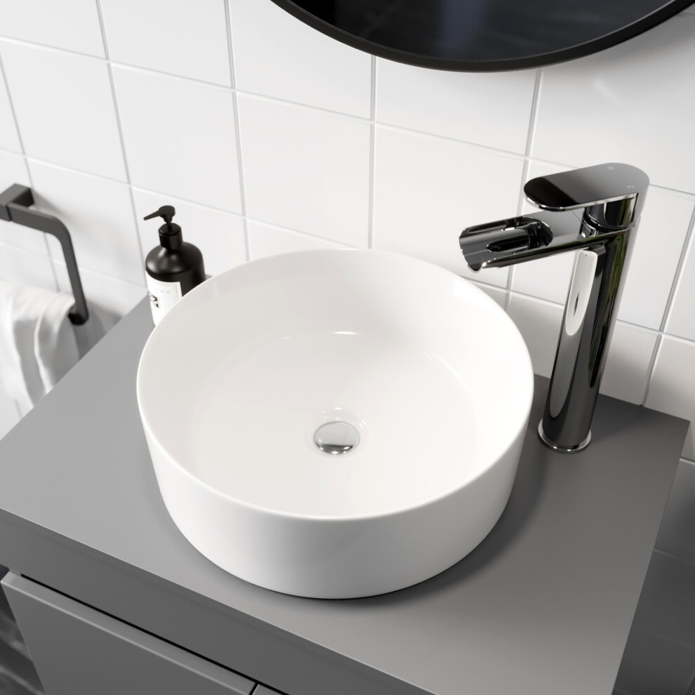 White Ceramic Round Countertop Bathroom Sink Basin - 352 x 352mm