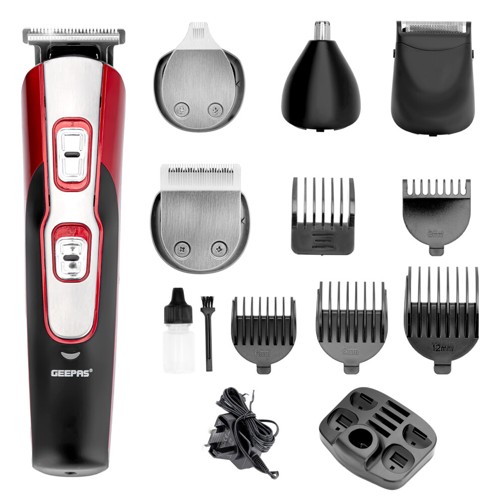 Geepas 11-in-1 Rechargeable Multi Grooming Kit Trimmer Set for Beard & Hair Clippers Nose/Ear Trimmer Shaver