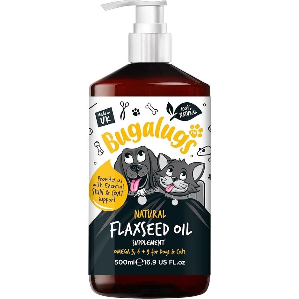 Bugalugs Flaxseed Oil For Dogs & Cats Skin Food Supplement High Omega 3,6,9