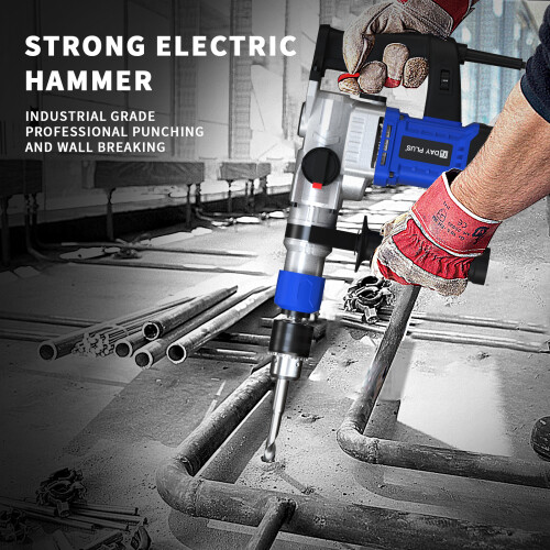 1080W Hammer Drill, Impact Drill Electric Cored Rotary Hammer Drill with Drill Bits Set Case SDS Plus Variable Speed 3 Functions Powerful DIY Tool 1