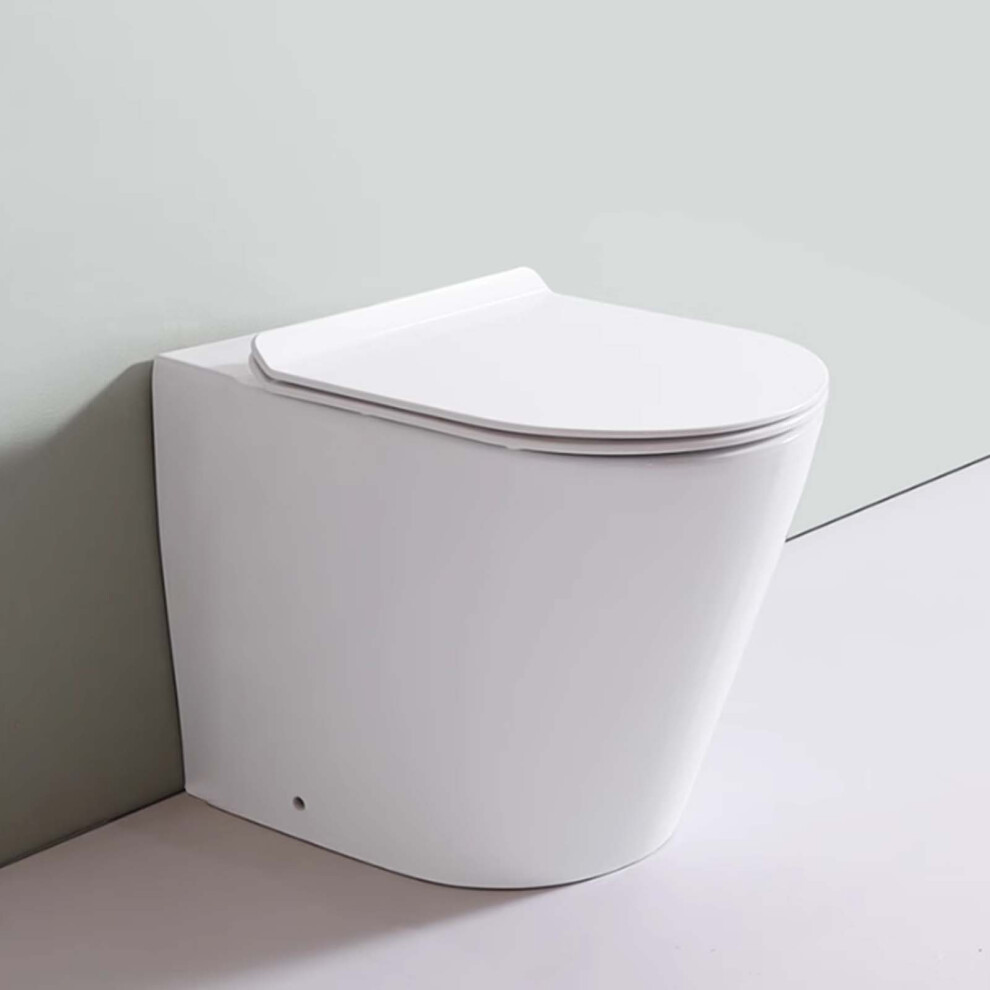 Robanmoa White Rimless Back To Wall Btw Toilet Ceramic Wc Pan Soft Close Seat