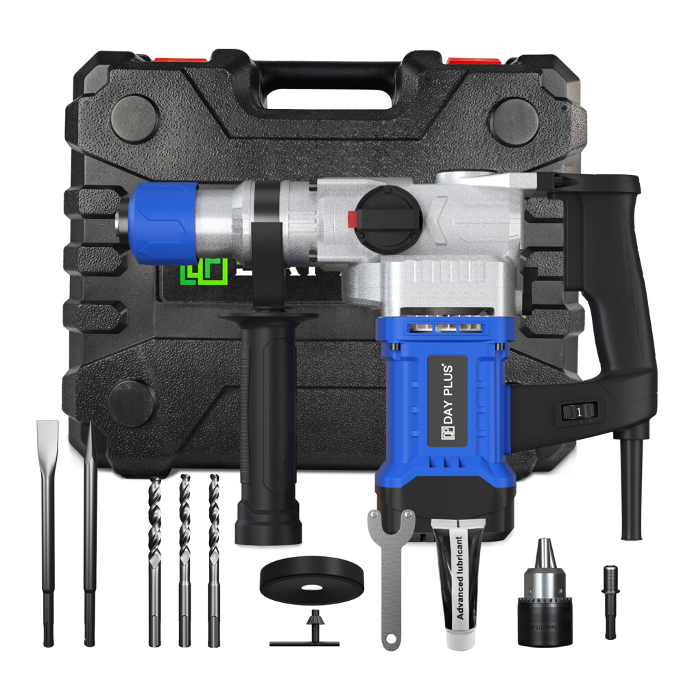Impact Rotary Hammer Drill with Drill Bit Accessory Kit Handy Case 6 Adjustable Speed 3 Mode Heavy Duty Hand Electric Drill SDS Plus
