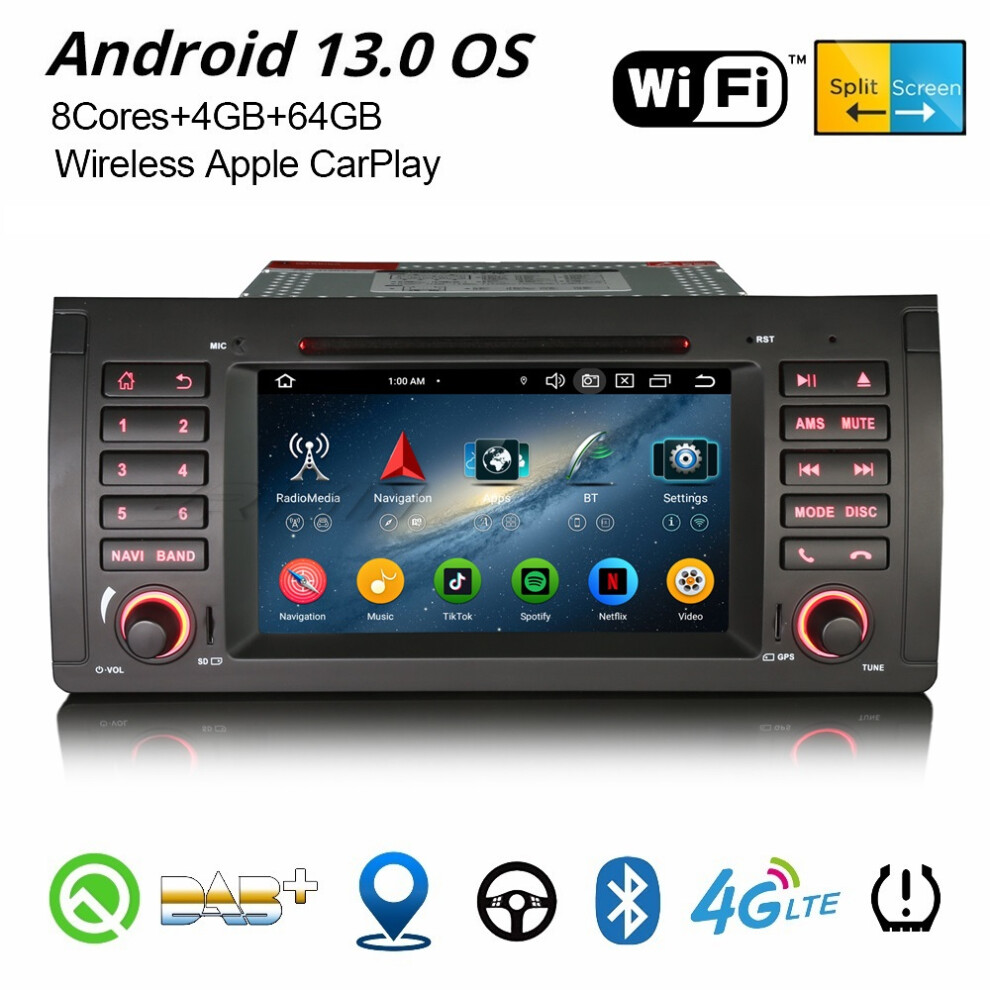 4Gb+64Gb Android 13 Carplay Car Stereo Gps Radio For Bmw X5 E53 Octa-Core Dab+ Wifi Swc Bluetooth 5.0 Dsp Obd2 737655237160