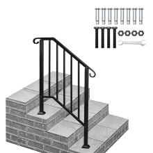Outdoor Iron Handrail Stair Rail Railing Fit 2-3 Step Handrail Garden