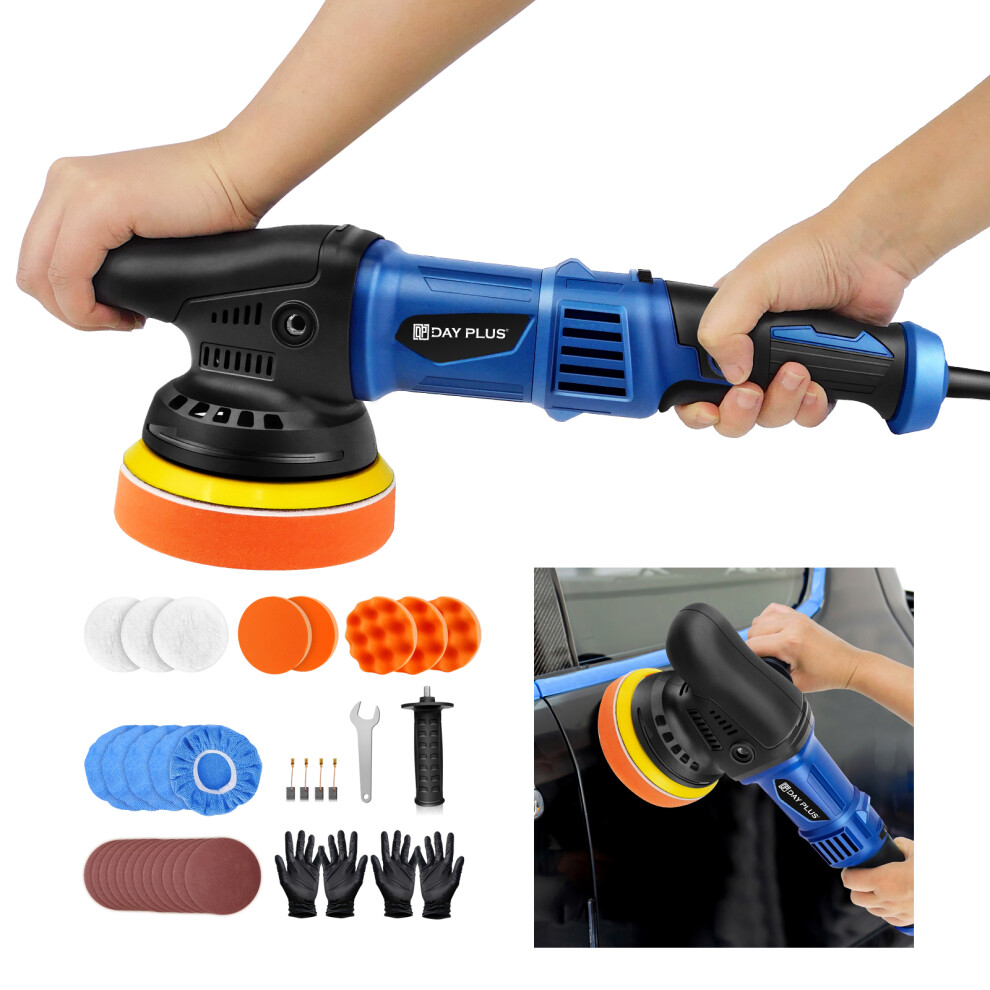 Dual Action Polisher, Random Portable Electric Car Polisher Waxer Kit with 6 Variable Speed 2800-5800 RPM & Handle for Car, Boat Polishing, Waxing