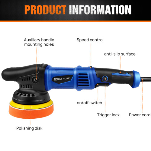 Dual Action Polisher, Random Portable Electric Car Polisher Waxer Kit with 6 Variable Speed 2800-5800 RPM & Handle for Car, Boat Polishing, Waxing 1