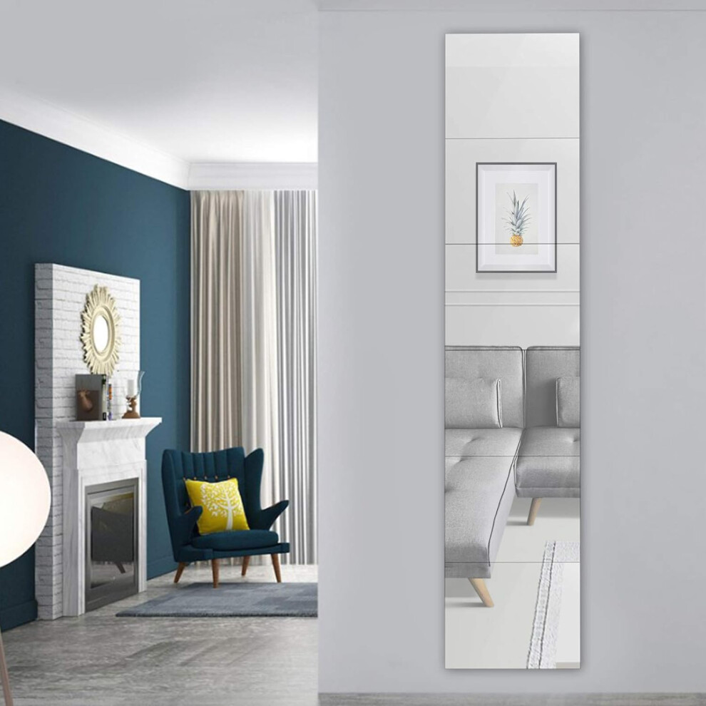 6x Glass Mirror Tiles Wall Sticker Square Self Adhesive Stick On Home
