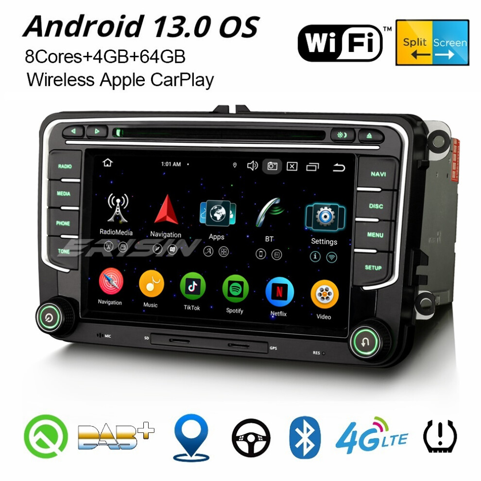 64GB Android 13 CarPlay Car Stereo GPS Radio For VW Passat CC Golf 5/6 Tiguan Skoda SEAT 8-Core DAB+ WiFi SWC BT 5.0 DSP