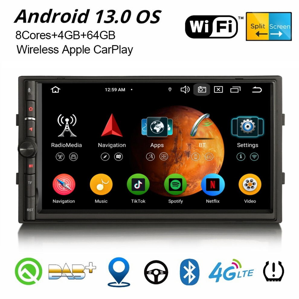 4Gb+64Gb Android 13 Carplay Universal Car Stereo Gps Radio 2Din For Nissan 8-Core Dab+ Wifi Swc Bt 5.0 Dsp Obd2 Tpms 737655237184