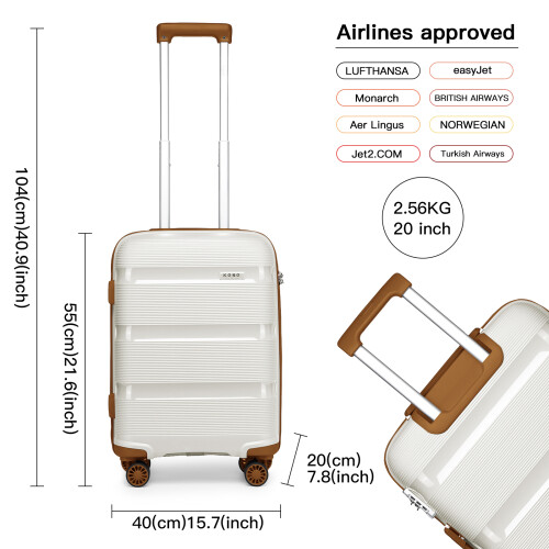 (20 inch) 1 to 4 Pcs Cream Bright Hard Shell PP Suitcase With TSA Lock 2