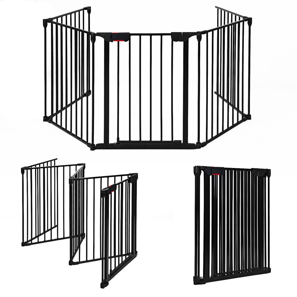 5-Panel Baby Pet Playpen Steel Fireplace Fence W/ Lockable Gate