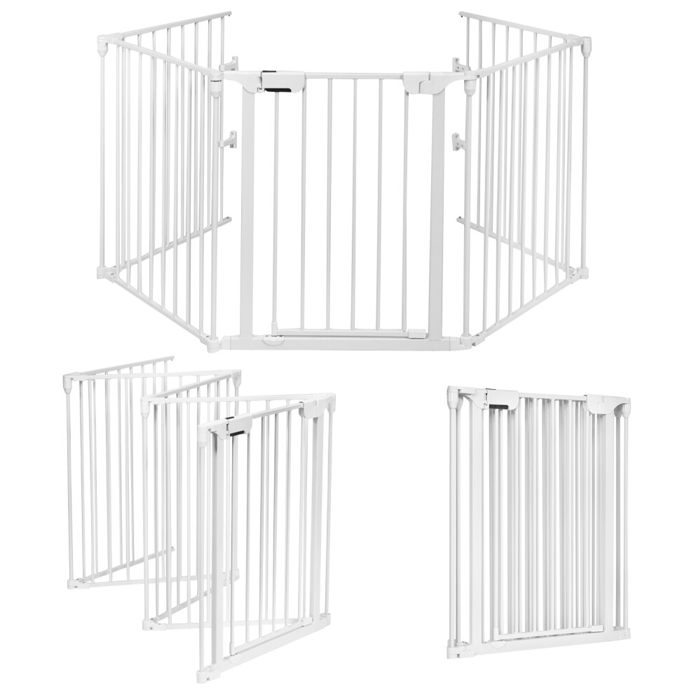 5-Panel Baby Pet Playpen Steel Fireplace Fence W/ Lockable Gate