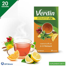 Verdin Fix z cytrusami – 20 saszetek | Wspiera trawienie dzięki 6 ziołom: mięta, kolendra, kminek, mniszek, róża, lukrecja