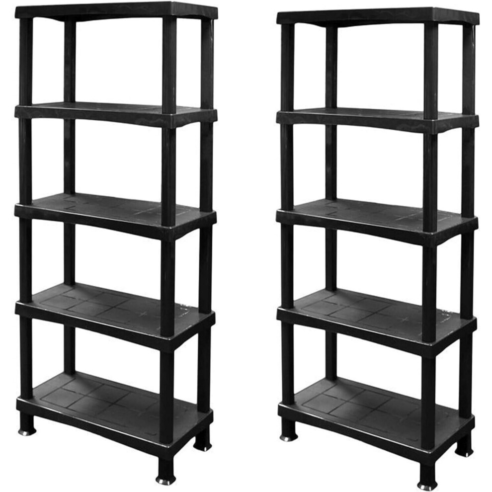 2 Pack 5 Tier Plastic Shelving Unit Storage Racking Home Garage Black