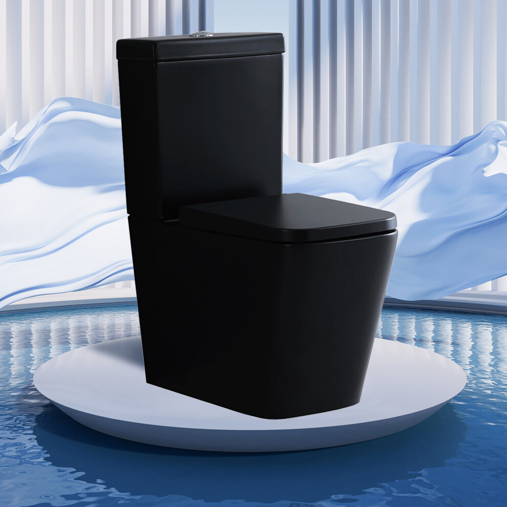 Black Square Close Coupled Toilet Soft Close Seat Dual Flush Rimless