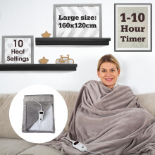 Sensio Home Luxury Heated Throw Blanket Grey with Remote – Reversible Flannel/Teddy, 160x120 cm, 10 heat settings, 10h timer