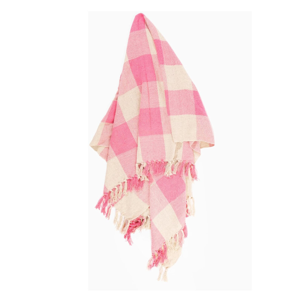Sass & Belle Gingham Blanket Throw Decor Large Sofa Throws Bed Blankets Picnic Travel Pink