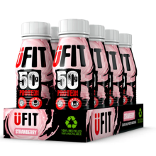 UFit 50g High Protein Shake Ready to Drink Strawberry Flavour Milkshake 8x 500ml