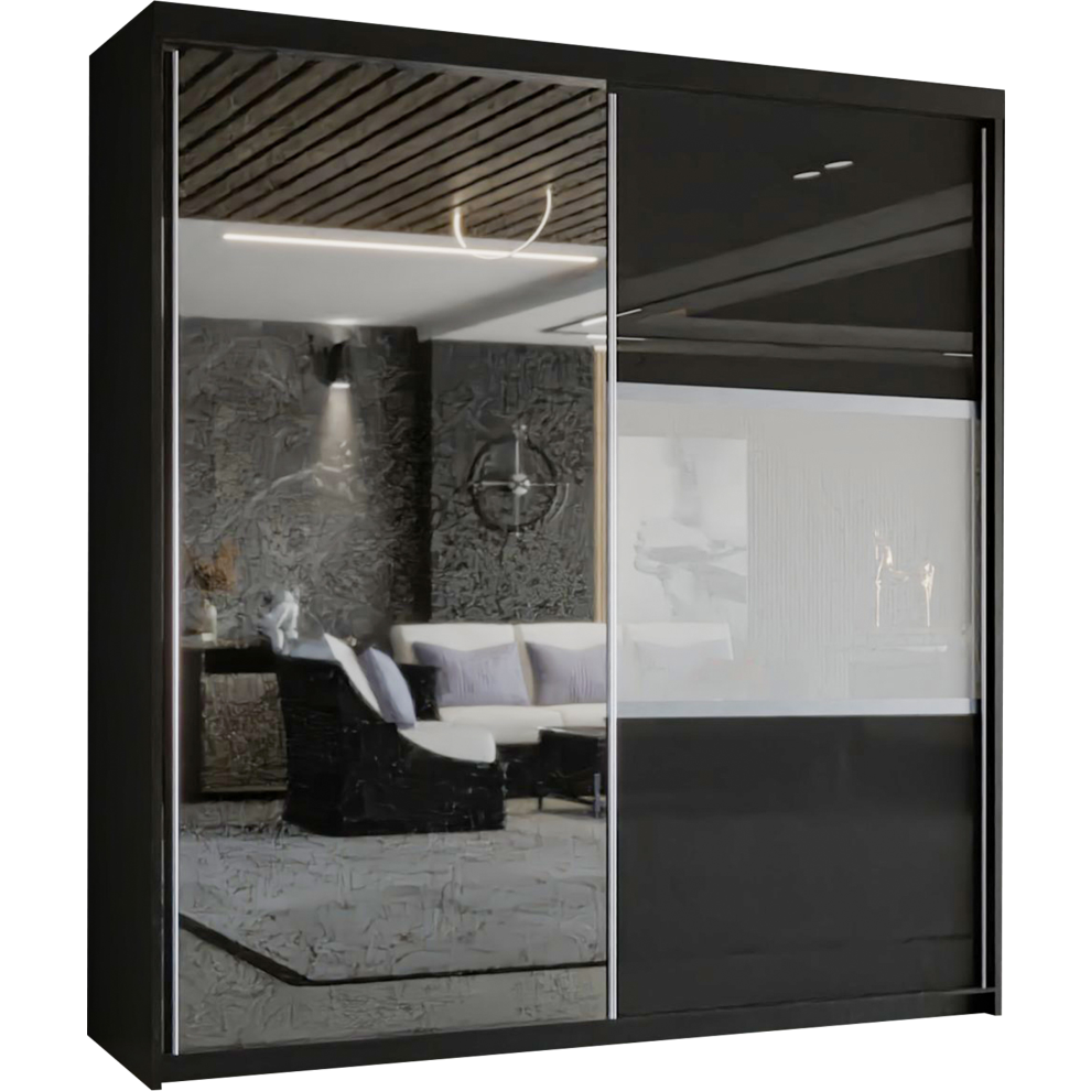 (Black , 120 cm ) MN FURNITURE Hatan HighGloss Sliding Door wardrobe