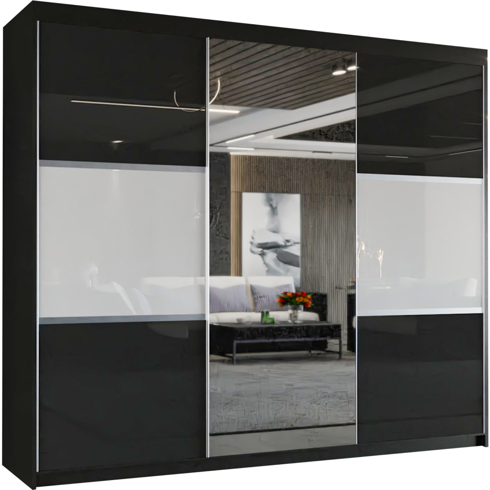 (Black , 250 cm ) MN FURNITURE Hatan HighGloss Sliding Door wardrobe