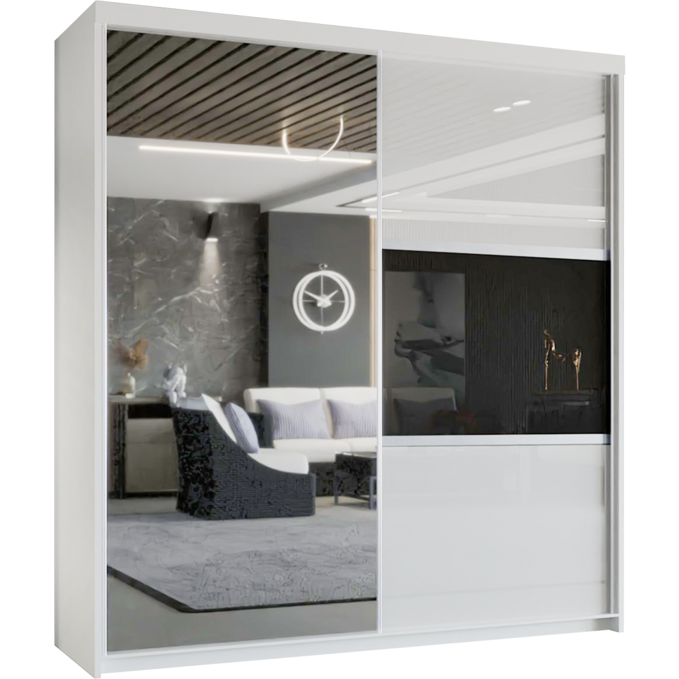 (White , 200 cm ) Manhattan Sliding door mirror High Gloss wardrobe