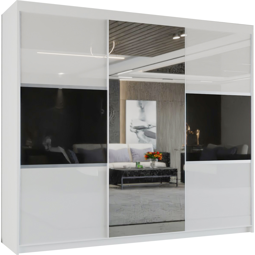 (White , 250 cm ) Manhattan Sliding door mirror High Gloss wardrobe