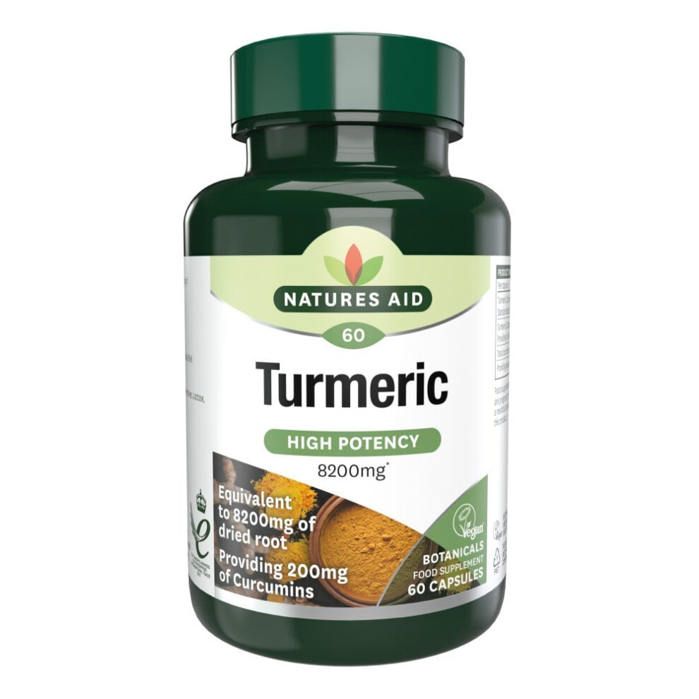 Natures Aid Turmeric 8200 mg High Potency Extract plus Whole Herb 60 CapsulesX 1