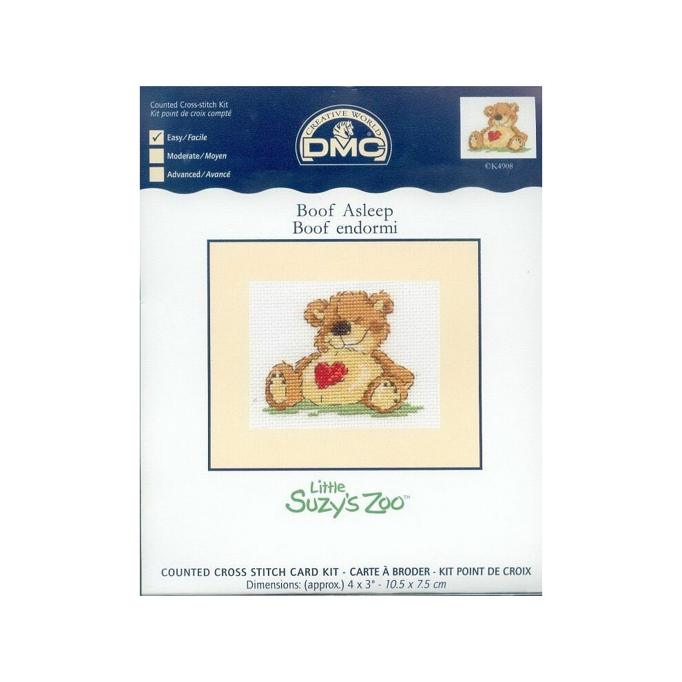 Teddy Bear Boof Asleep Cross Stitch Card Kit Little Suzy's Zoo DMC