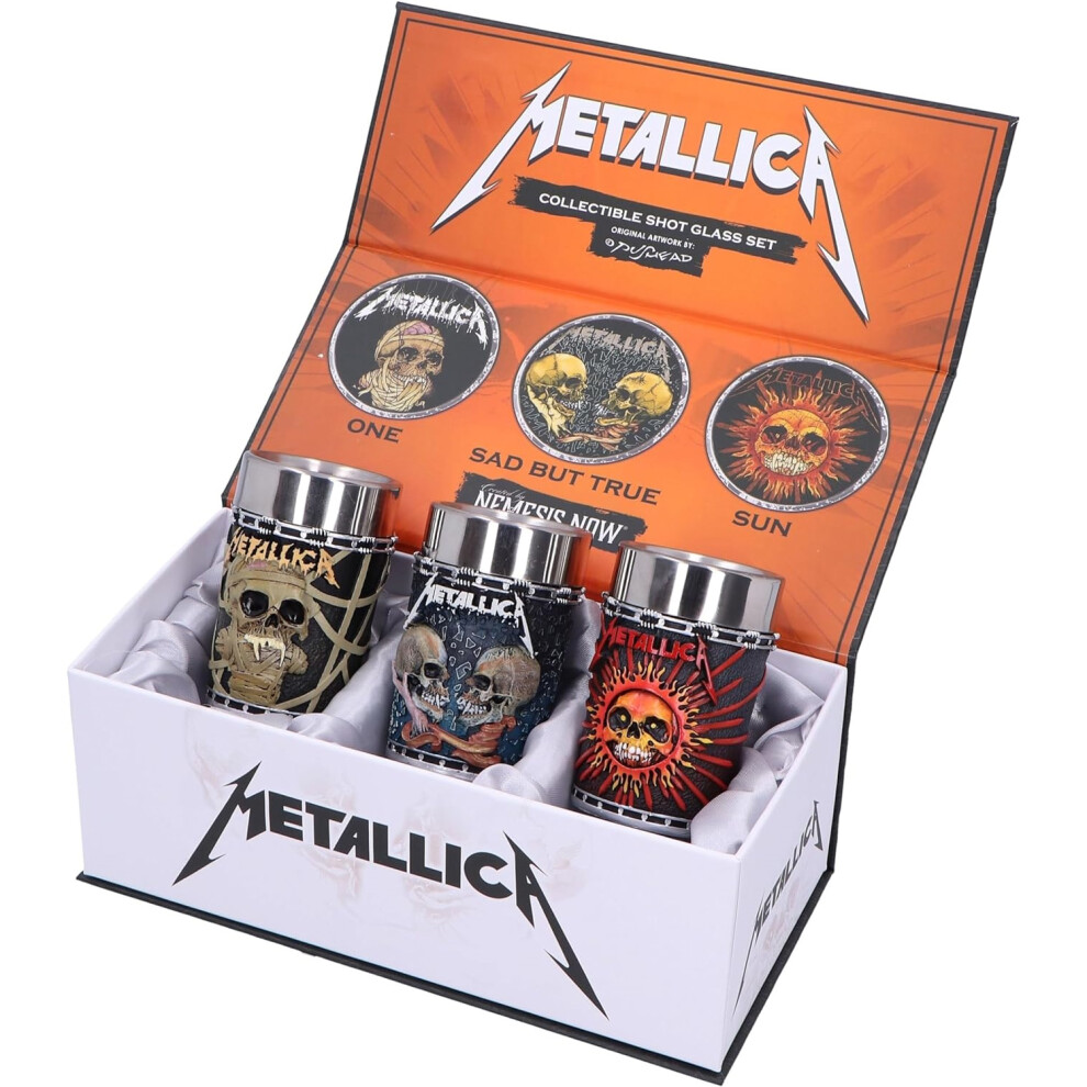 Nemesis Now Metallica Shot Glasses Set 3 Tequila Vodka Shots Box 8.5Cm