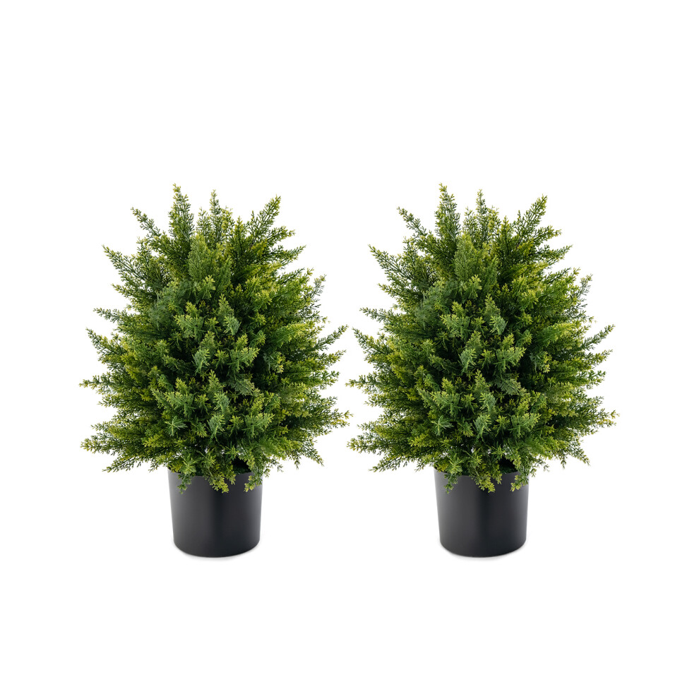 Costway 2 Pcs Artificial Cedar Topiary Tree 50Cm Faux Shrub Brush Potted Tree
