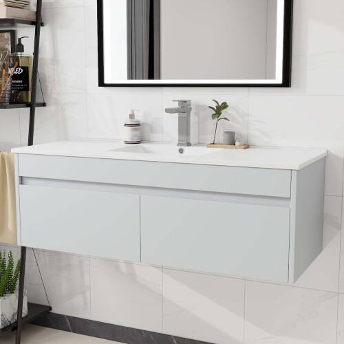 1200mm Bathroom Wall Mounted Vanity Unit & Basin Sink 2 Drawers Grey 1
