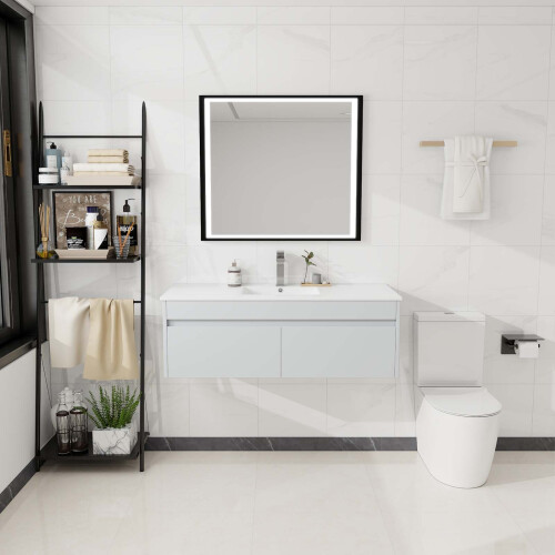 1200mm Bathroom Wall Mounted Vanity Unit & Basin Sink 2 Drawers Grey 2