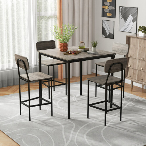 Costway 5-Piece Dining Table Set Industrial Counter Height Table 4 Bar Stools 1