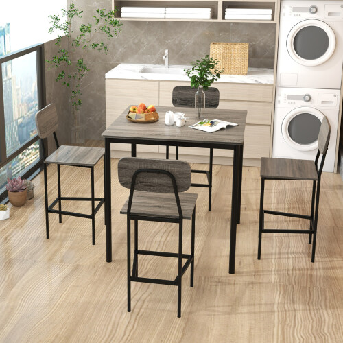 Costway 5-Piece Dining Table Set Industrial Counter Height Table 4 Bar Stools 2
