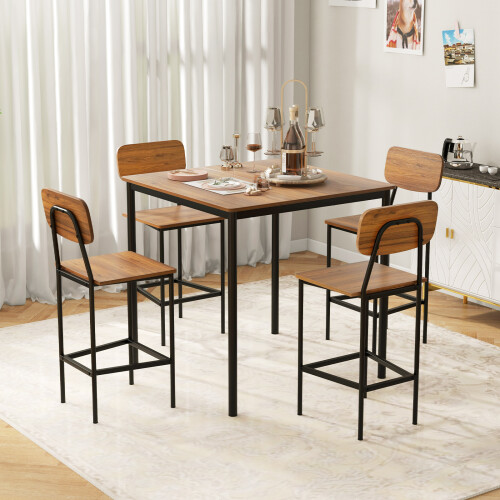 Costway 5-Piece Dining Table Set Industrial Counter Height Table 4 Bar Stools 1