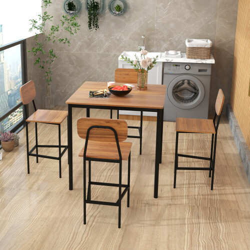 Costway 5-Piece Dining Table Set Industrial Counter Height Table 4 Bar Stools 2