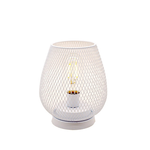 White Cordless Table Lamp Metal Cage Lantern LED Night Light 1