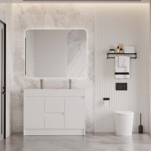 1200mm White Vanity Unit & Double Basin Sink 100% Waterproof Cabinet 2